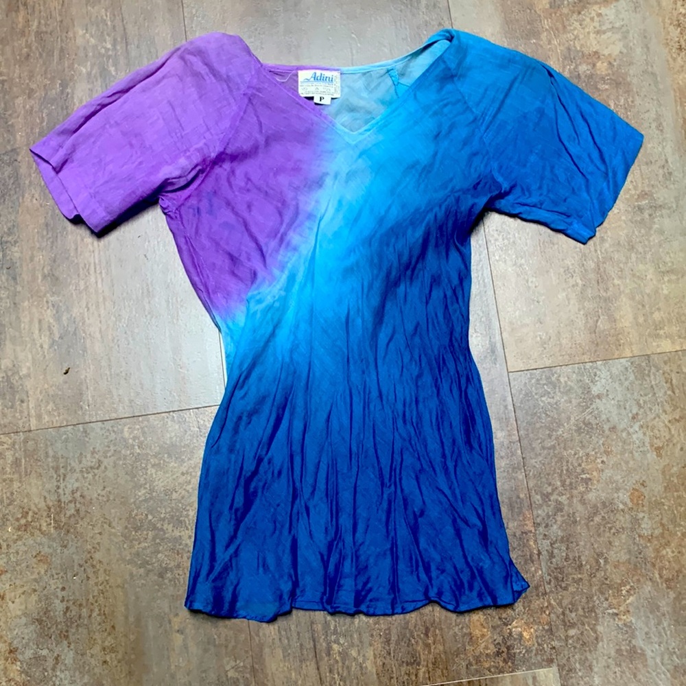 Petite sized gauzy tie dye-like blouse